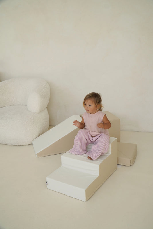 Step & Slide - Beige|White Eco-leather