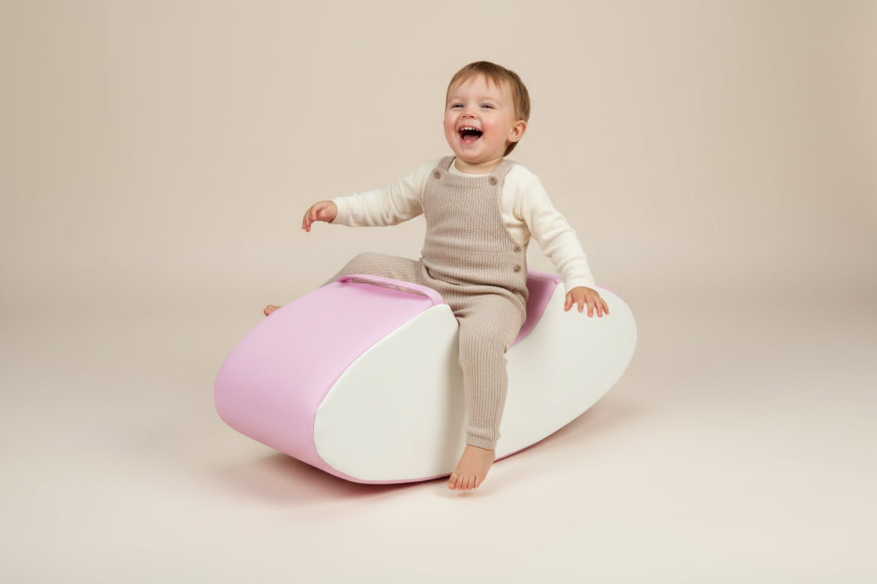 Single Seat Rocker - Pastel Pink|White Eco-Leather