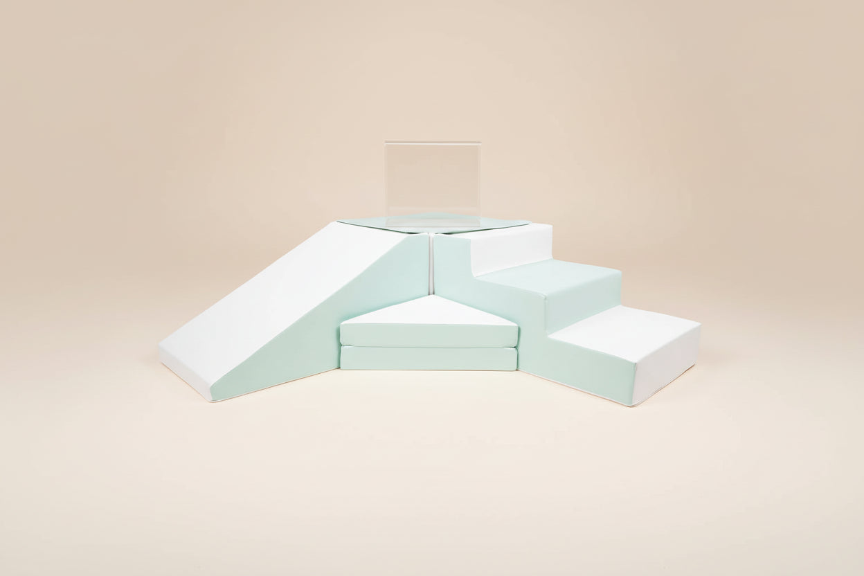 Step & Slide - Mint|White Eco-Leather