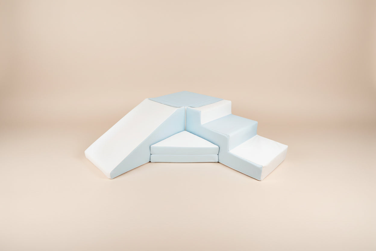 Step & Slide - Baby Blue|White Eco-Leather