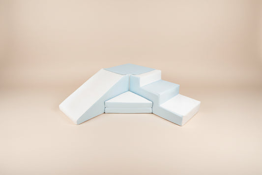 Step & Slide - Baby Blue|White Eco-Leather